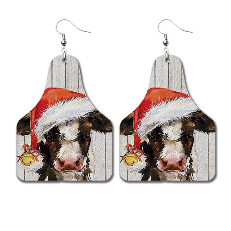 Wholesale Christmas PU leather teardrop earrings